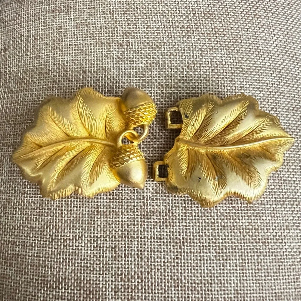 Vintage Paquette Gold Tone Leaf and Acorn Belt Buckle Medium Cottagecore